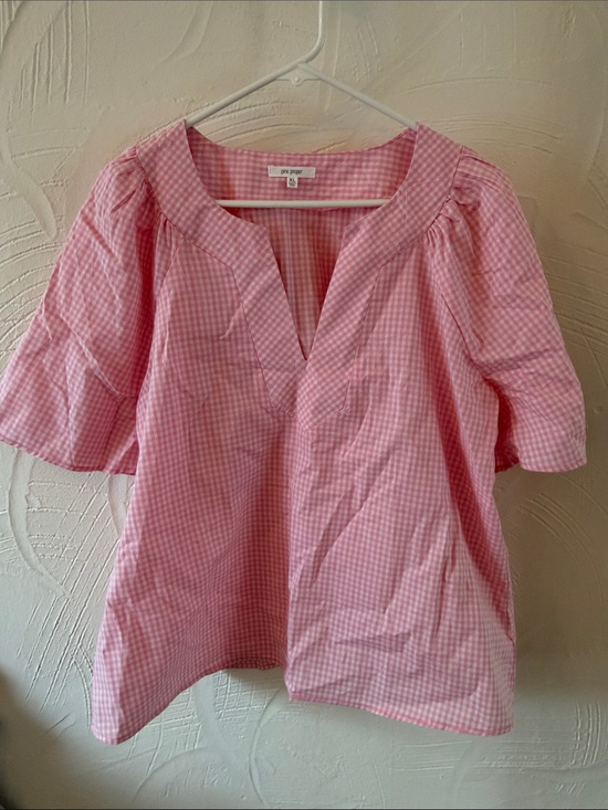 Pine proper Tops - Kensie Pink Gingham Notch-Neck Blouse